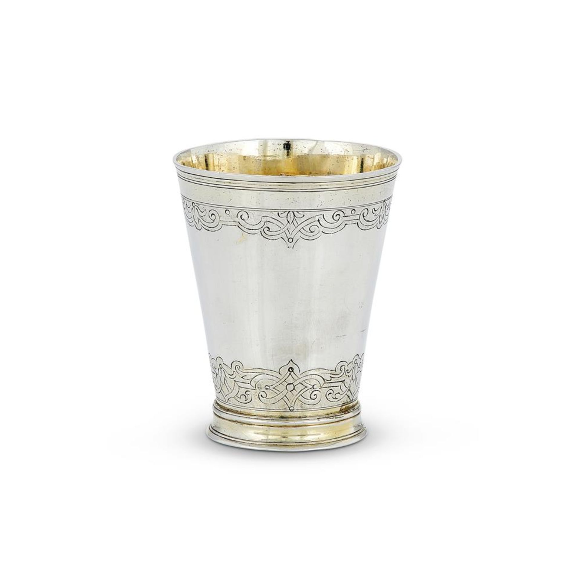 A GERMAN SILVER TAPERING BEAKER