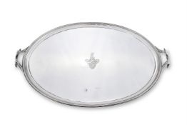 A SILVER TWIN HANDLED OVAL TRAY