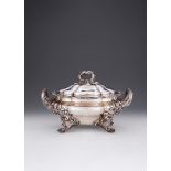 AN EARLY VICTORIAN SILVER LOBED OVAL SOUP TUREEN AND COVER