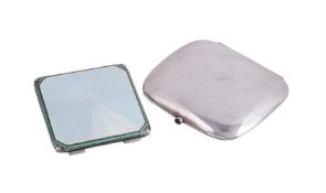A SILVER AND ENAMEL SQUARE COMPACT