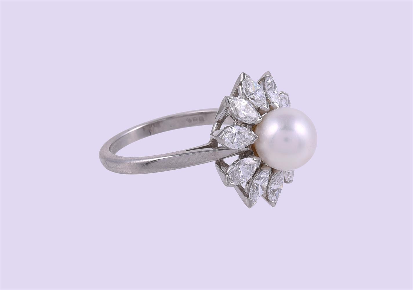 ASPREY, A PLATINUM, CULTURED PEARL AND DIAMOND CLUSTER RING, LONDON 1984 - Image 2 of 2