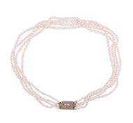 A GRADUATED FOUR STRAND PEARL NECKLACE TO A DIAMOND CLASP
