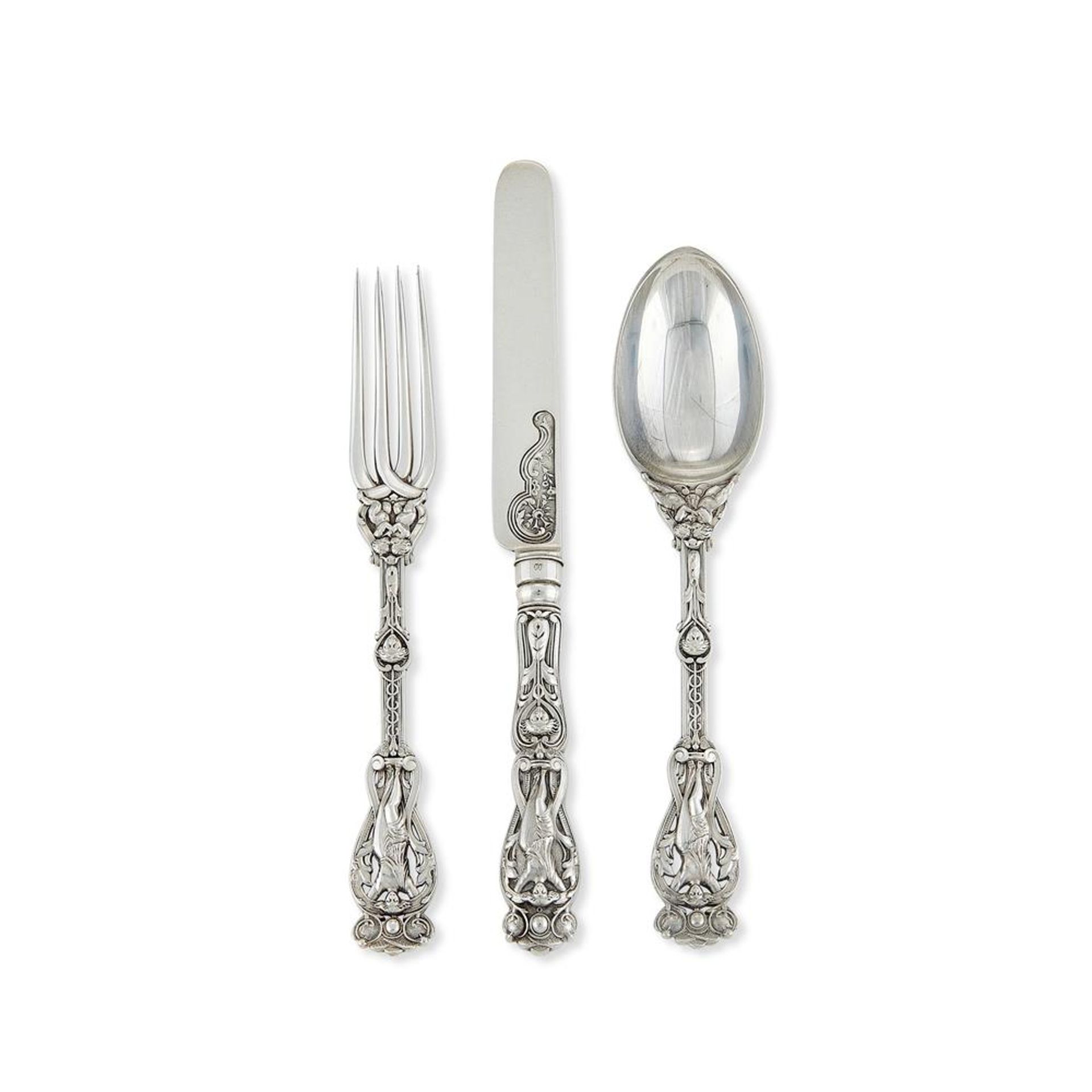 A VICTORIAN CASED SILVER RICH FIGURE PATTERN DESSERT SERVICE FOR TWELVE PLACE SETTINGS - Image 2 of 3