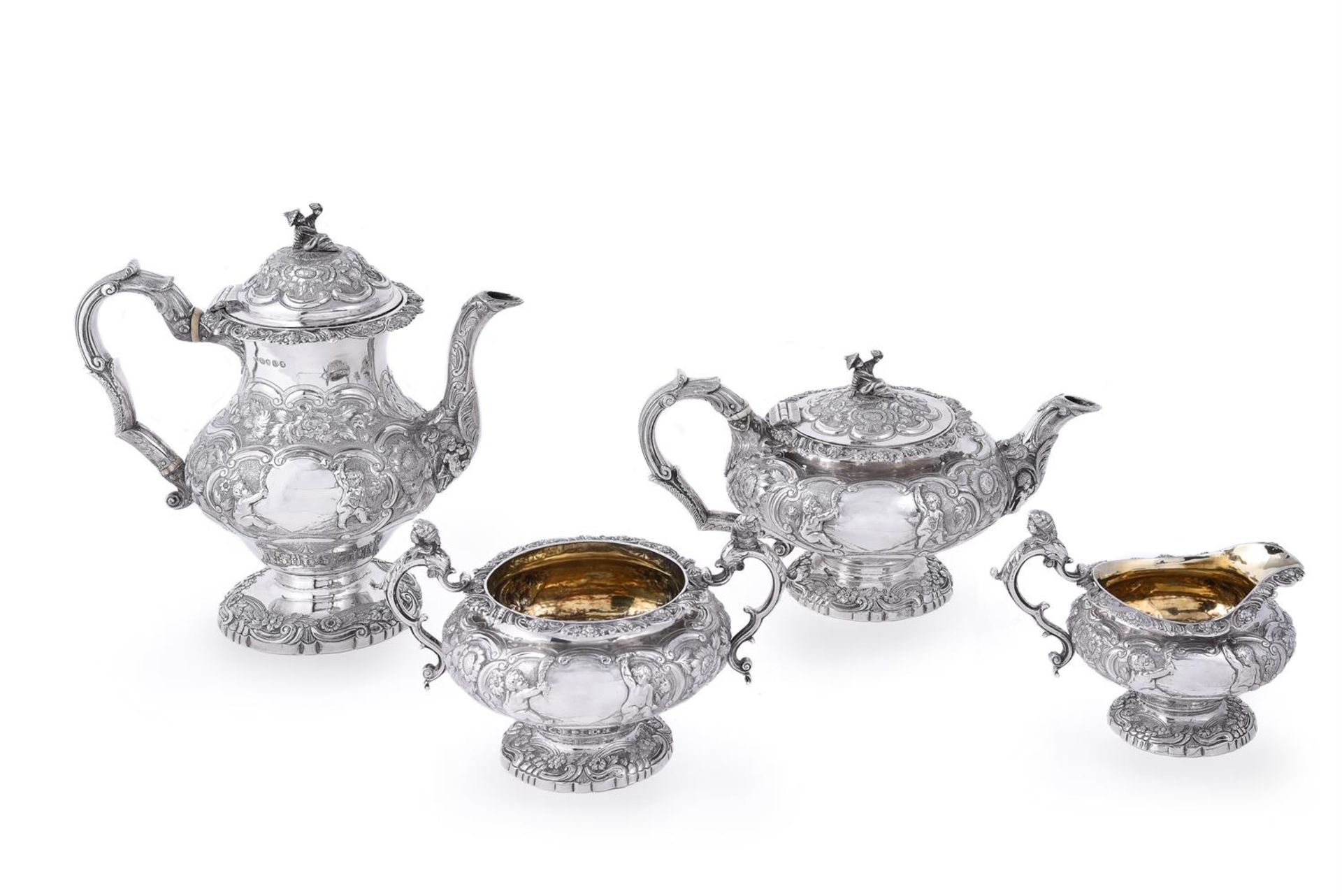 Y A GEORGE IV SILVER FOUR PIECE BALUSTER TEA AND COFFEE SET