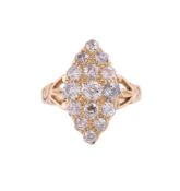 A VICTORIAN AND LATER NAVETTE SHAPED DIAMOND PANEL RING