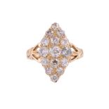 A VICTORIAN AND LATER NAVETTE SHAPED DIAMOND PANEL RING