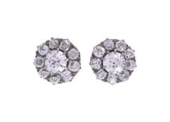 A PAIR OF DIAMOND CLUSTER EAR STUDS