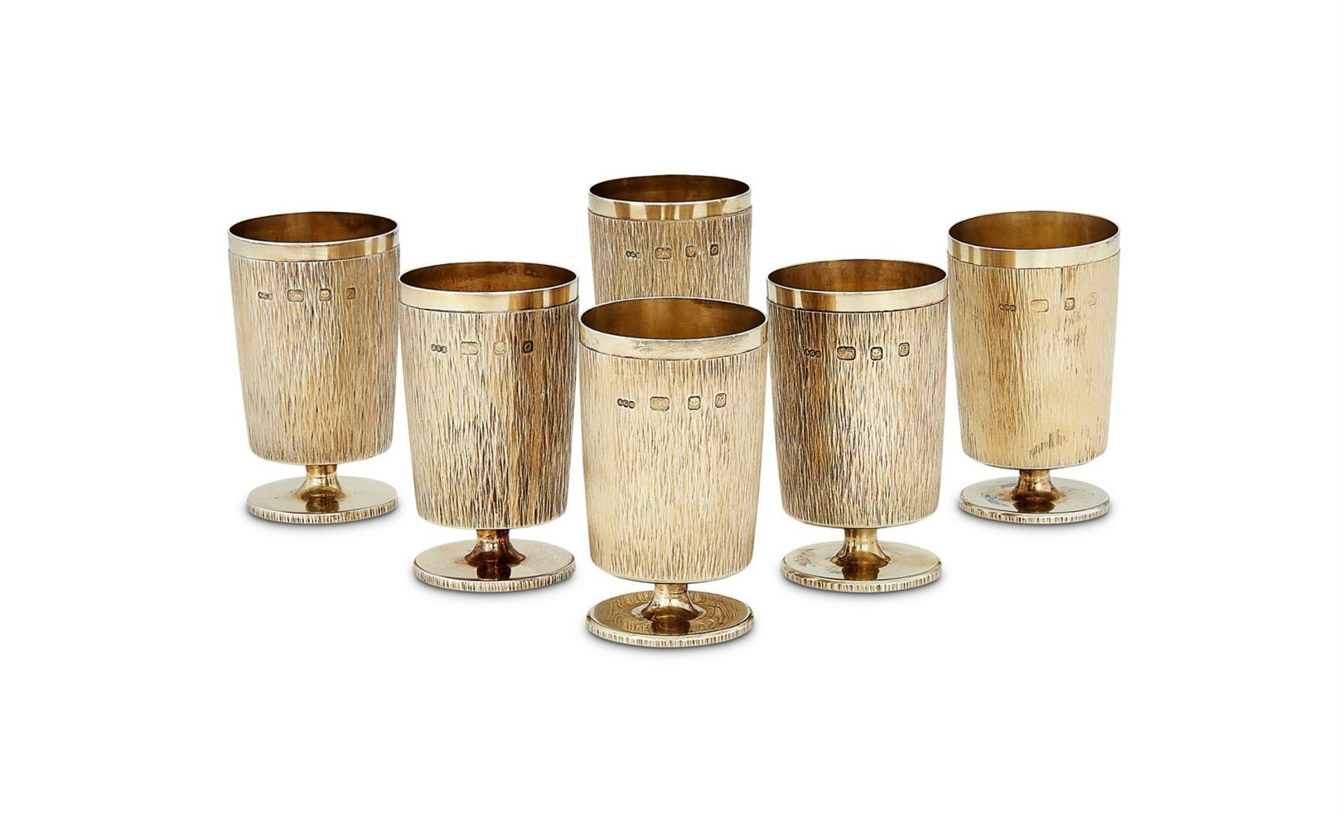 λ GERALD BENNEY, A SET OF SIX SILVER GOBLETS