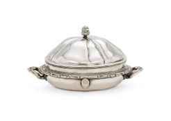 AN INDIAN COLONIAL SILVER WARMING DISH AND COVER