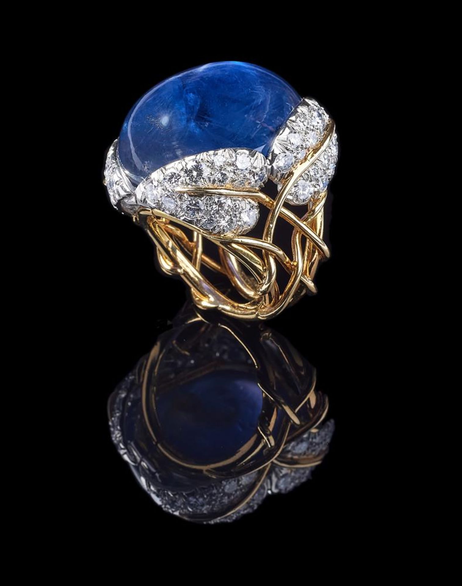 TIFFANY & CO., JEAN SCHLUMBERGER, A STAR SAPPHIRE AND DIAMOND DRESS RING, SRI LANKA, NO HEAT