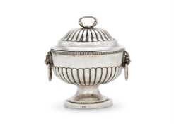 AN INDIAN COLONIAL SILVER SUGAR BOWL AND COVER