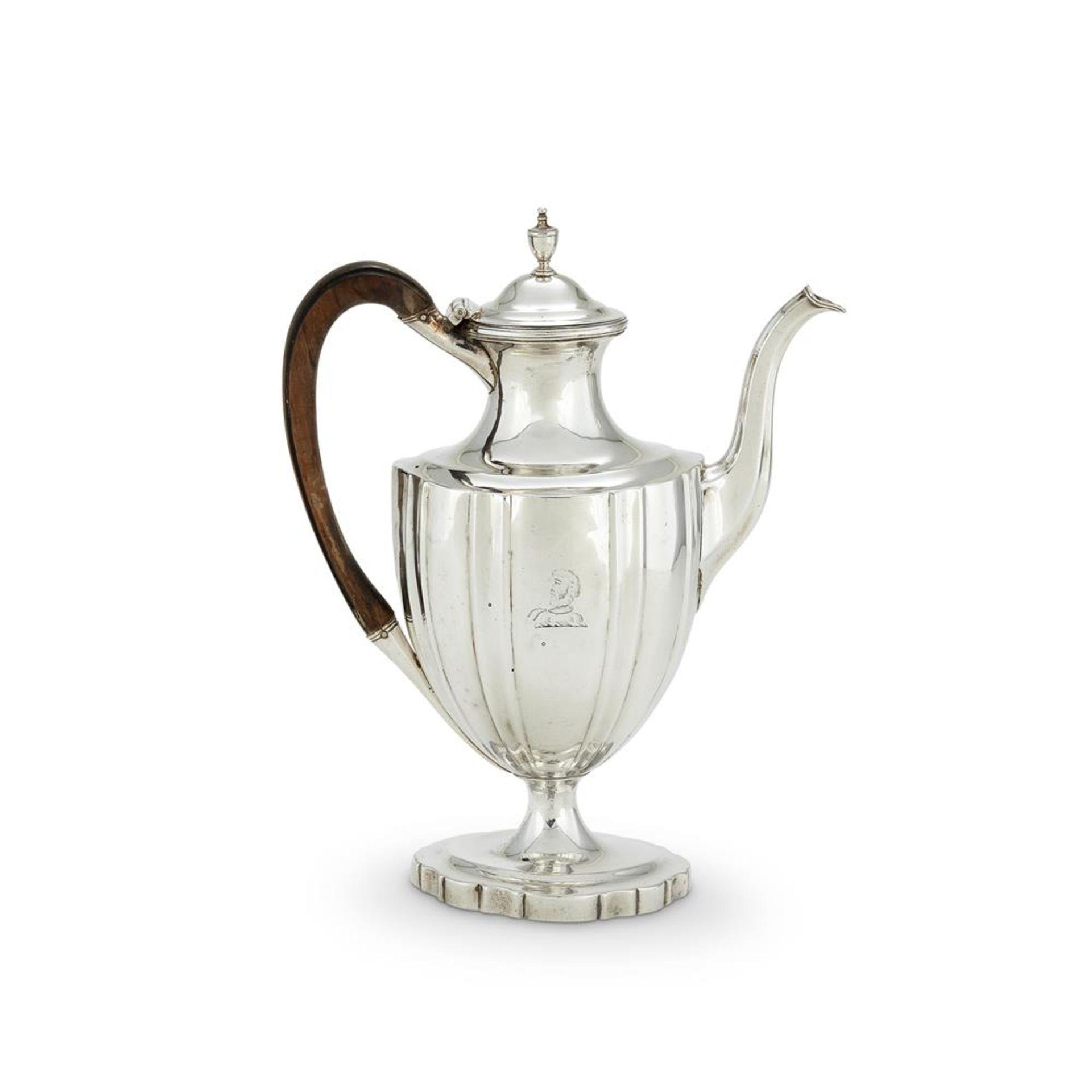 A GEORGE III SILVER OVAL PEDESTAL COFFEE POT