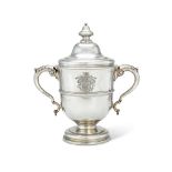 A VICTORIAN SILVER TWIN HANDLED TROPHY CUP AND COVER
