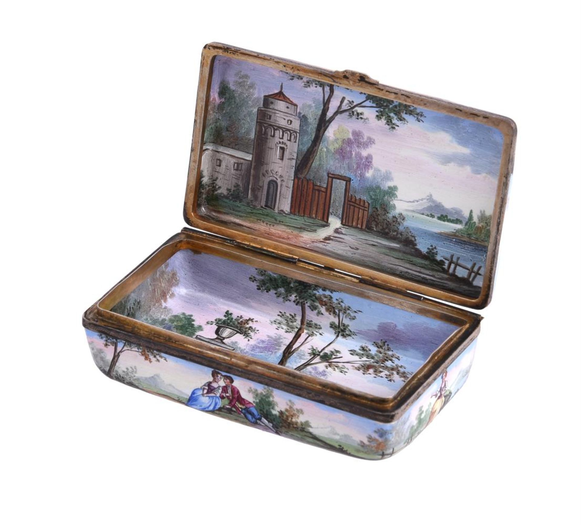 A STAFFORDSHIRE ENAMEL RECTANGULAR BOX AND HINGED COVER - Image 8 of 10