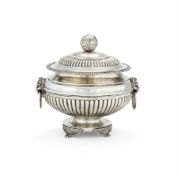 AN INDIAN COLONIAL SILVER SUGAR BOWL AND COVER