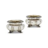 A PAIR OF INDIAN COLONIAL SILVER CAULDRON SALTS