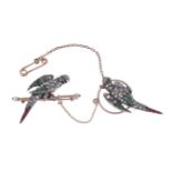 AN EARLY 20TH CENTURY PASTE DOUBLE PARROT BROOCH, CIRCA 1900