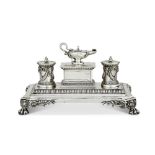 A VICTORIAN SILVER RECTANGULAR INKSTAND