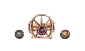 WILLIAM THOMAS PAVITT, AN ARTS AND CRAFTS TALISMAN DRESS RING WITH INTERCHANGEABLE STONE ACCENTS