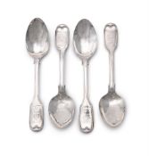 A SET OF TWELVE GEORGE IV SILVER FIDDLE AND THREAD PATTERN TEA SPOONS
