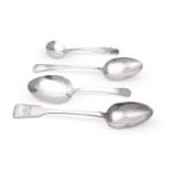 FOUR SILVER SERVING SPOONS