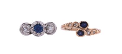 TWO SAPPHIRE AND DIAMOND RINGS