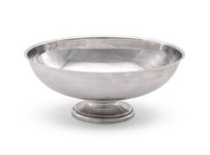 A CONTINENTAL SILVER COLOURED OVAL PEDESTAL BOWL