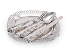 AN AMERICAN SILVER COLOURED OBLONG TRAY