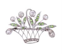 A MID 20TH CENTURY DIAMOND AND DEMANTOID GARNET GIARDINETTO BROOCH/PENDANT