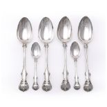 FOUR VICTORIAN SILVER VICTORIA PATTERN TABLE SPOONS AND TWO TEA SPOONS