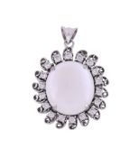 A MOONSTONE AND DIAMOND CLUSTER PENDANT