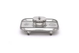 A LATE VICTORIAN SILVER OBLONG INKSTAND