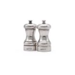 A PAIR OF SILVER PEPPER GRINDERS