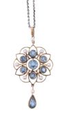 AN EDWARDIAN AQUAMARINE AND SEED PEARL PENDANT, CIRCA 1910