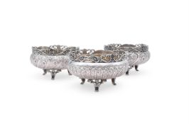 A PAIR OF SILVER COLOURED BOWLS