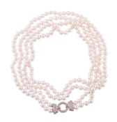 A DIAMOND AND CULTURED PEARL TWO ROW NECKLACE