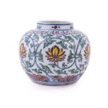 A CHINESE DOUCAI STYLE 'LOTUS' JAR, 20TH CENTURY