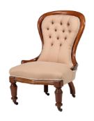 A VICTORIAN WALNUT AND UPHOLSTERED SALON CHAIR