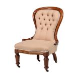 A VICTORIAN WALNUT AND UPHOLSTERED SALON CHAIR