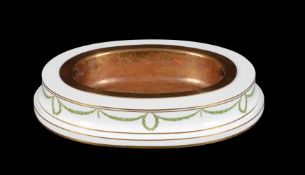 A SEVRES PORCELAIN OVAL TABLE CENTREPIECE FOR FLOWERS WITH COPPER INSERTPOTTING DATE FOR 1895