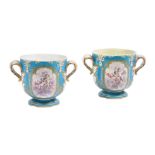 A PAIR OF SEVRES STYLE BLEU CELESTE SEAUX A DEMI-BOUTEILLES