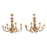 A PAIR OF GILTWOOD AND GILT METAL EIGHT BRANCH CHANDELIERS IN 18TH CENTURY STYLE