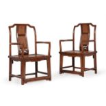 A PAIR OF CHINESE ELM YOKE-BACK ARMCHAIRS