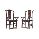 A PAIR OF CHINESE YOKE-BACK ARMCHAIRS