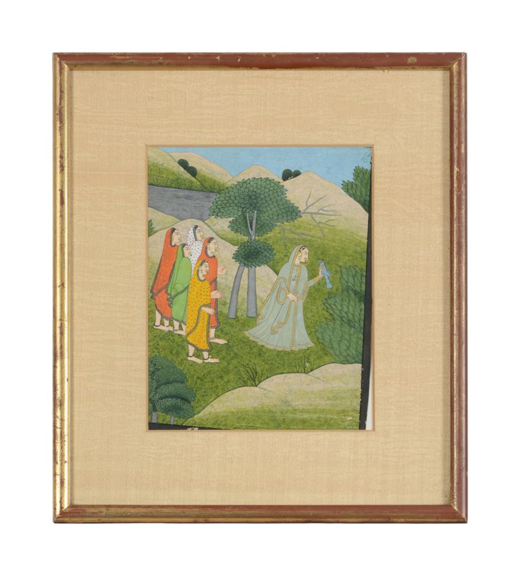 A PAHARI PAINTING OF A WOMAN WITH A DOVE AND HER COMPANIONS - Bild 2 aus 2