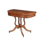 Y A GEORGE III MAHOGANY AND ROSEWOOD CROSSBANDED CARD TABLE