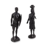 CHRISTINE M STOCKDALE (1881-1933), TWO BRONZES 'ZULU WOMAN' AND 'ZULU WARRIOR'