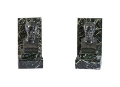A PAIR OF GREEN MARBLE AND BRONZE MOUNTED BOOKENDS