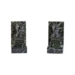 A PAIR OF GREEN MARBLE AND BRONZE MOUNTED BOOKENDS