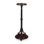 AN AESTHETIC MOVEMENT AMBOYNA AND EBONISED TORCHERE STAND